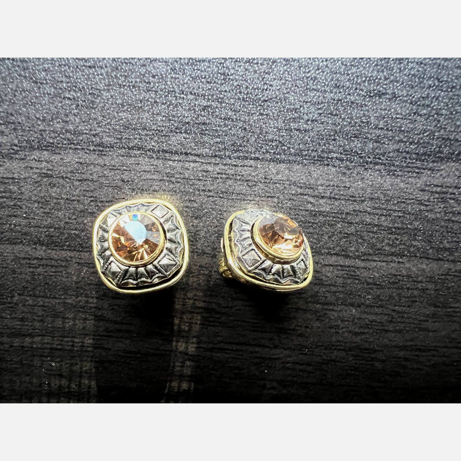 1925 Antique Silver Clip On Earring Yellow Crystal Stone 50$
